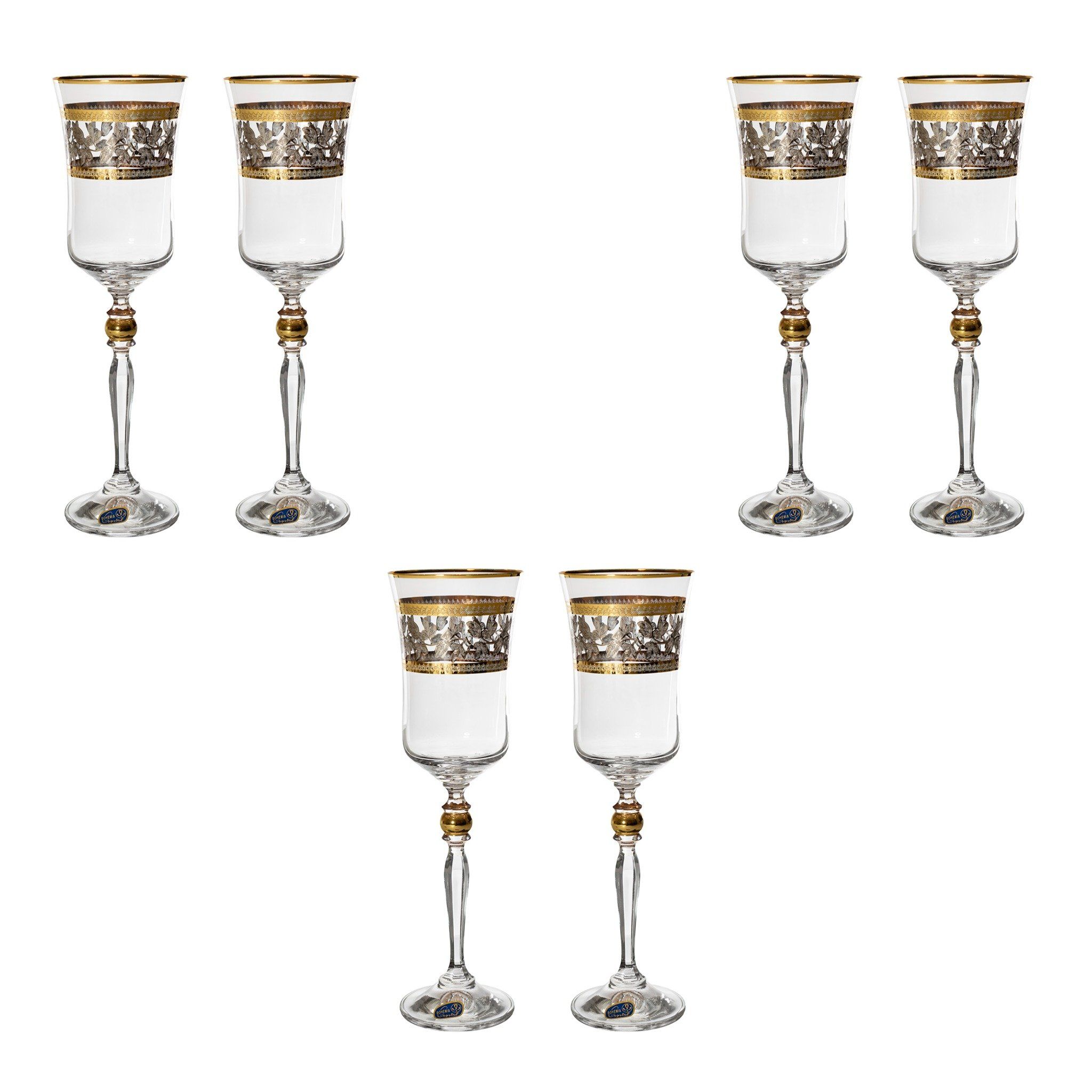 Bohemia Crystal - Goblet Glass Set 6 Pieces - Gold & Silver - 220ml - 39000623