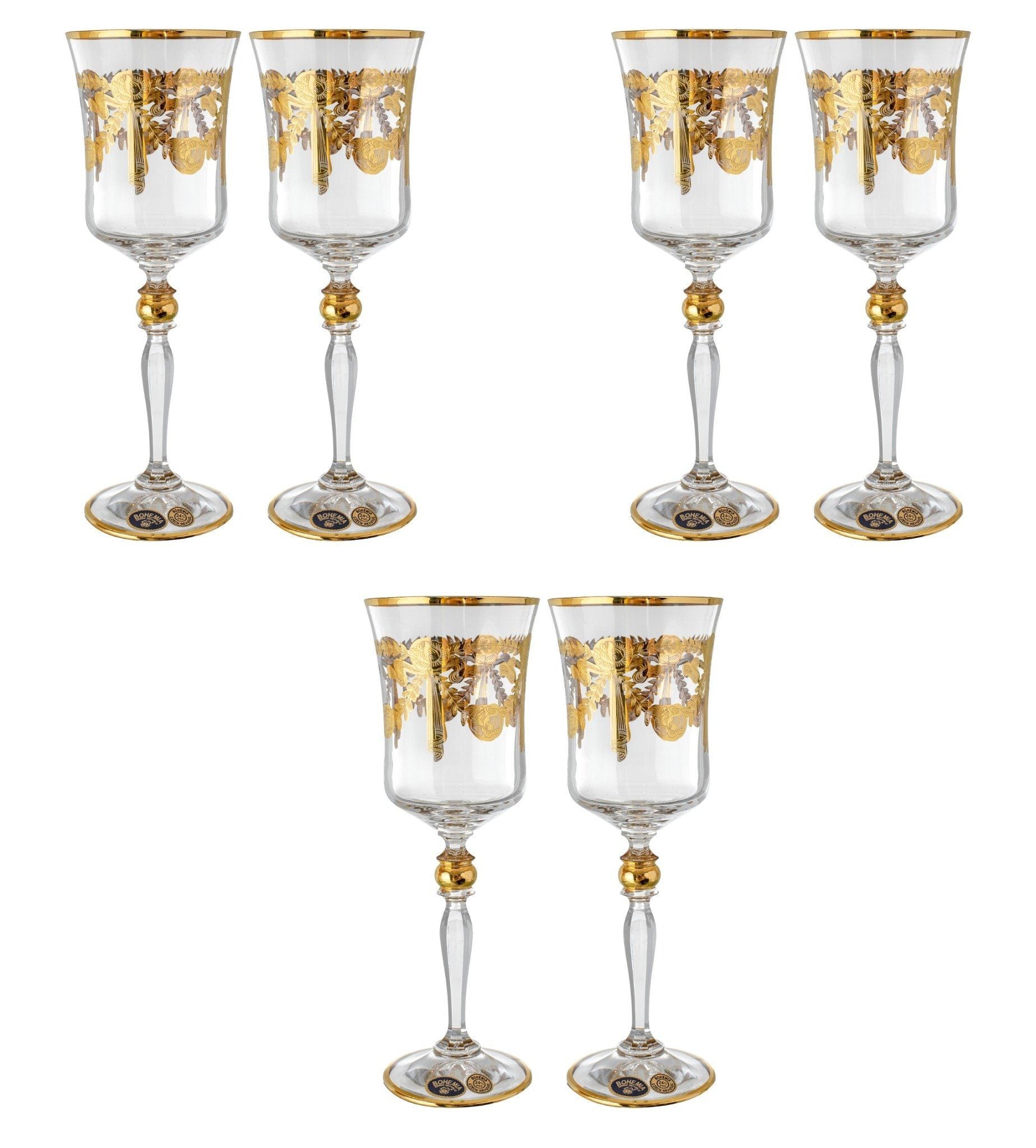 Bohemia Crystal - Goblet Glass Set 6 Pieces Gold - 220ml - 2700010326