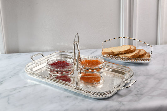Queen Anne - Jam Bowl Set with Spoons & Silver Plated Stand 2 Pieces - Silver Plated Metal & Glass - 26x12cm - 26000455