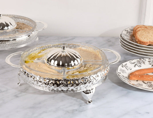 Queen Anne - Round Hors d'oeuvre with Silver Plated Center Cover - Silver Plated Metal - 25cm - 26000297