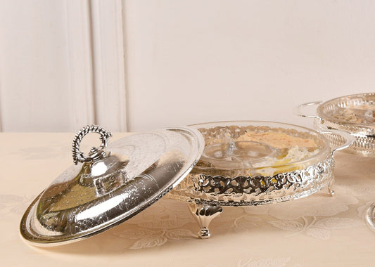 Queen Anne - Round Hors d'oeuvre 5 Parts with Silver Plated Cover - Silver Plated Metal & Glass - 25cm - 26000416