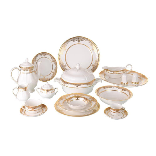 Falkenporzellan - Dinner Set 112 Pieces - Porcelain - Gold - 1300078