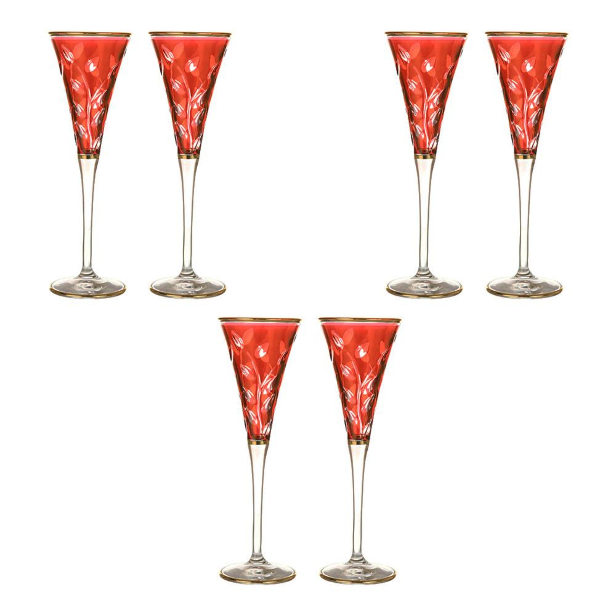 RCR Italy - Flute Glass Set 6 Pieces - Red & Gold - 120ml - 380003078